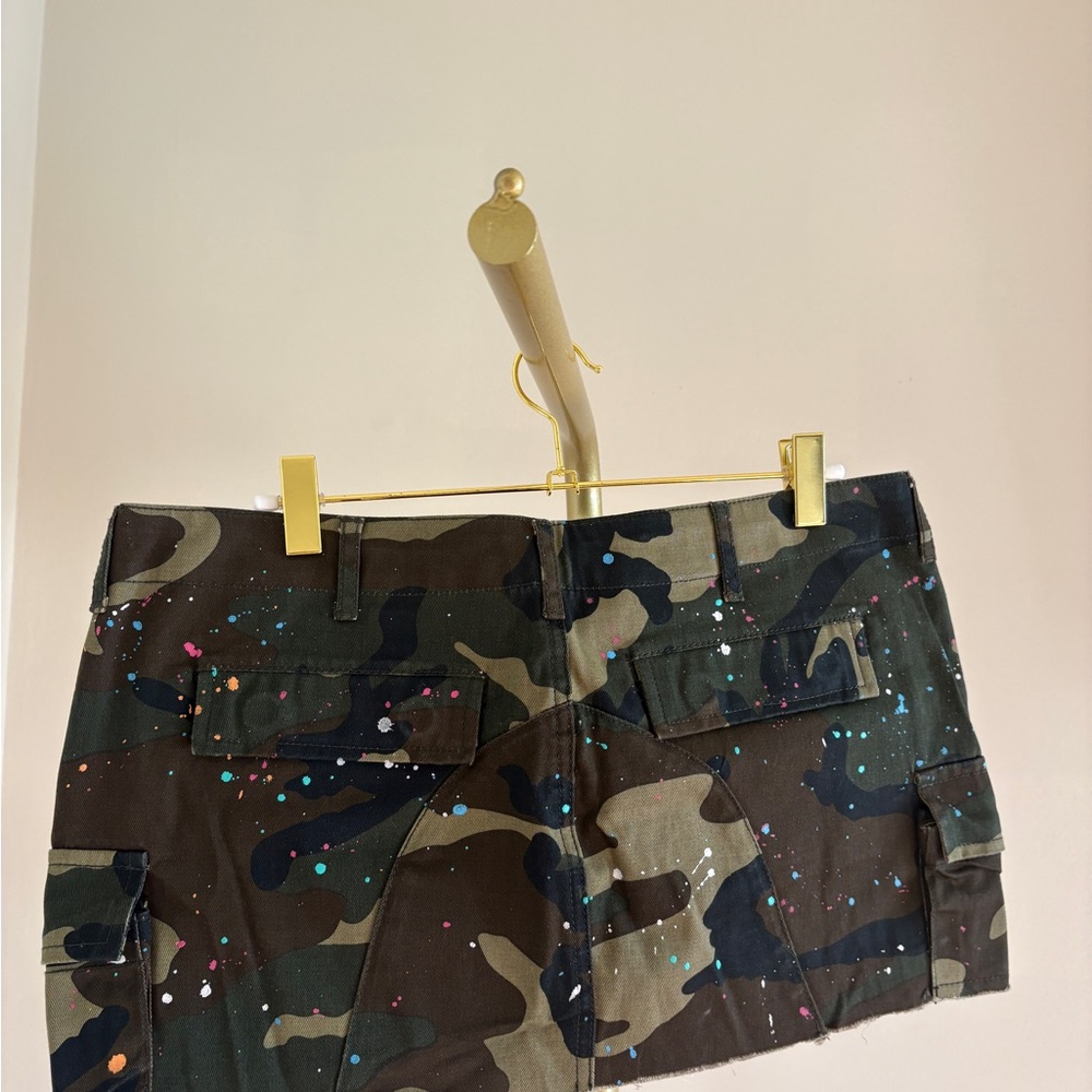 Fashion Nova Camo Mini Skirt with Pink, Blue & White Paint Splatter - Picture 5 of 6